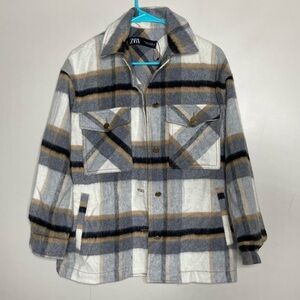 Zara Plaid Oversized Button Up Jacket Size Small